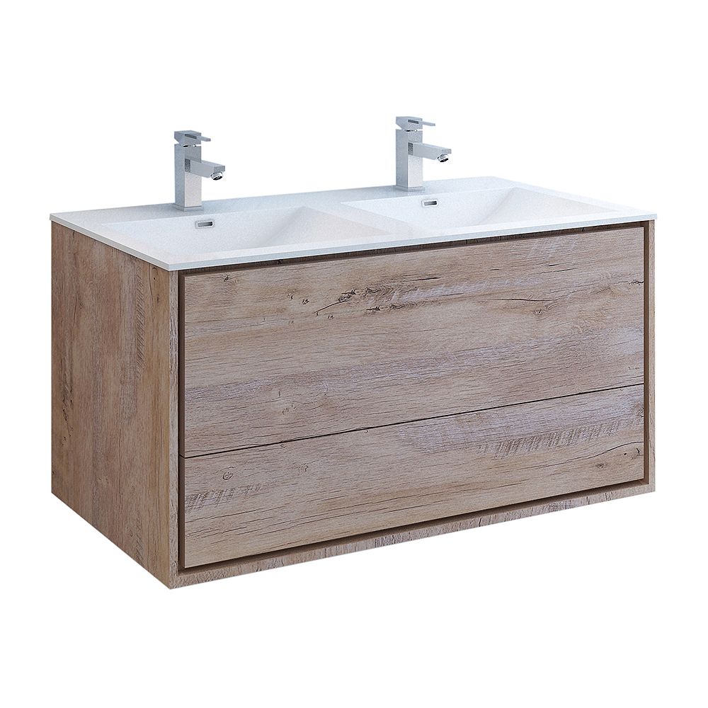 Fresca Catania 48 Inch Rustic Natural Wood Wall Hung Double Sink Modern Bathroom Vanity Wi The Home Depot Canada