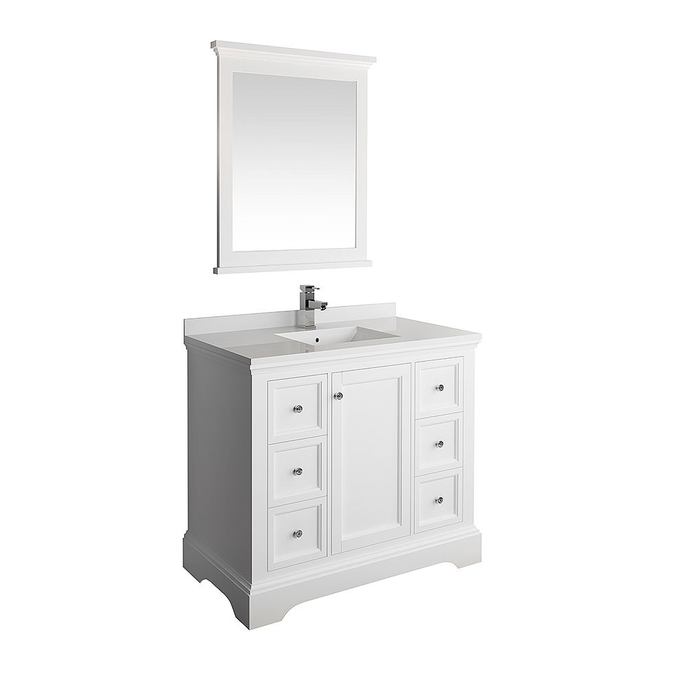 Fresca Windsor 40 Inch Matte White Traditional Bathroom Vanity With Quartz Stone Top With The Home Depot Canada