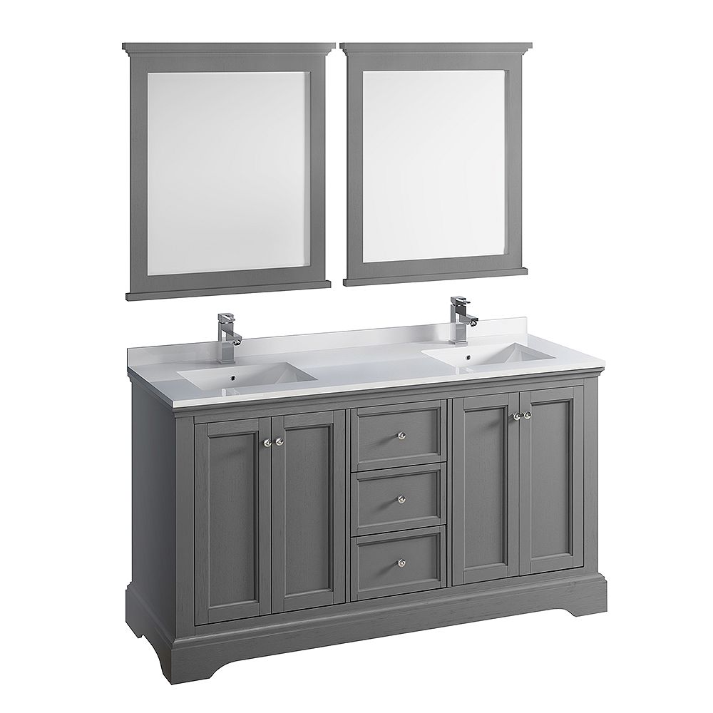 Fresca Windsor 60 Inch Gray Textured, 60 Double Sink Vanity With Quartz Top