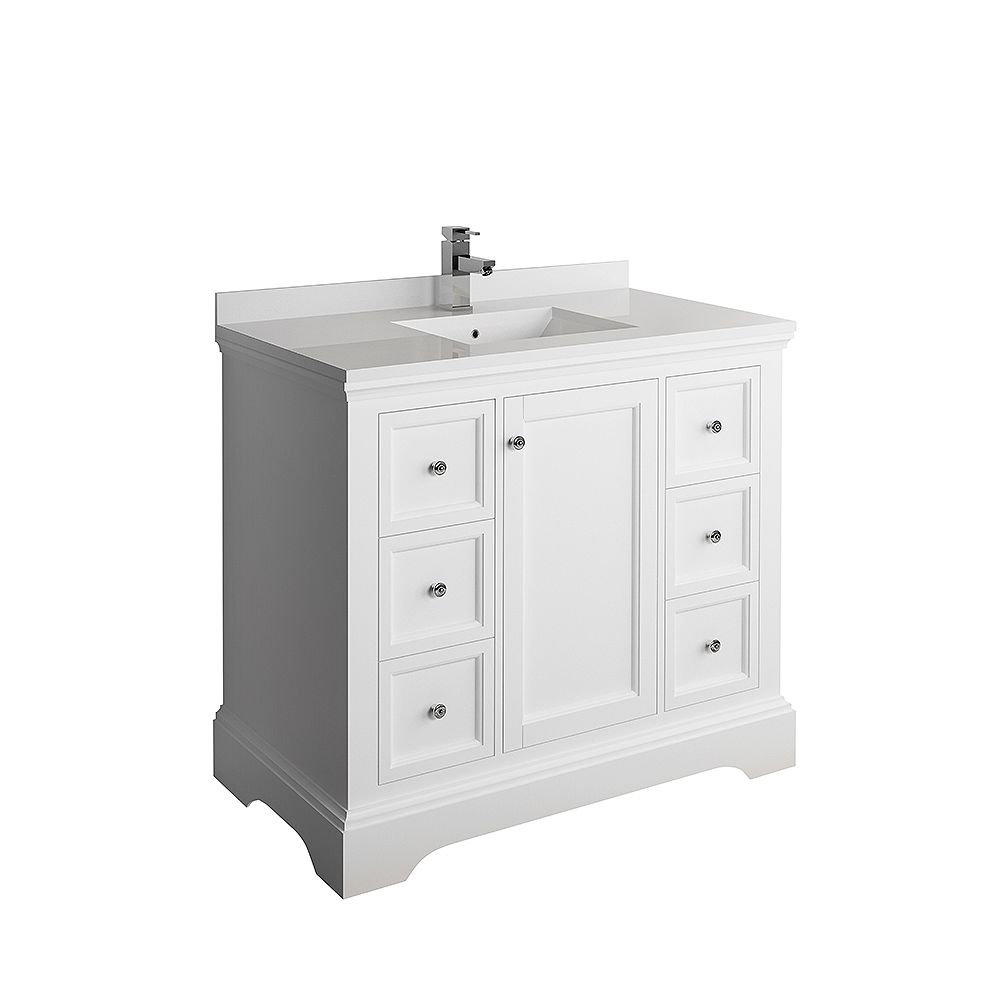 Fresca Windsor 40 Inch Matte White Traditional Bathroom Vanity With Quartz Stone Top The Home Depot Canada
