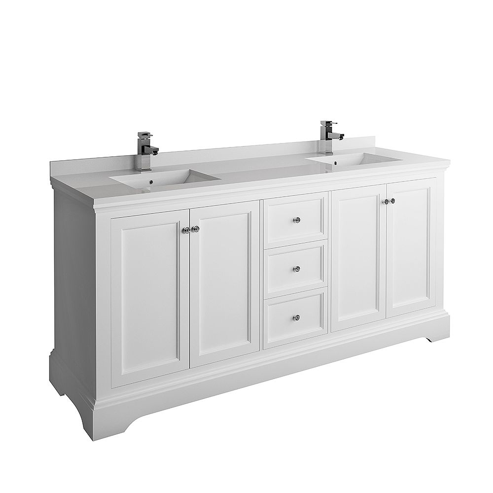 Fresca Windsor 72 Inch Matte White Traditional Double Bathroom Vanity With Quartz Stone To The Home Depot Canada