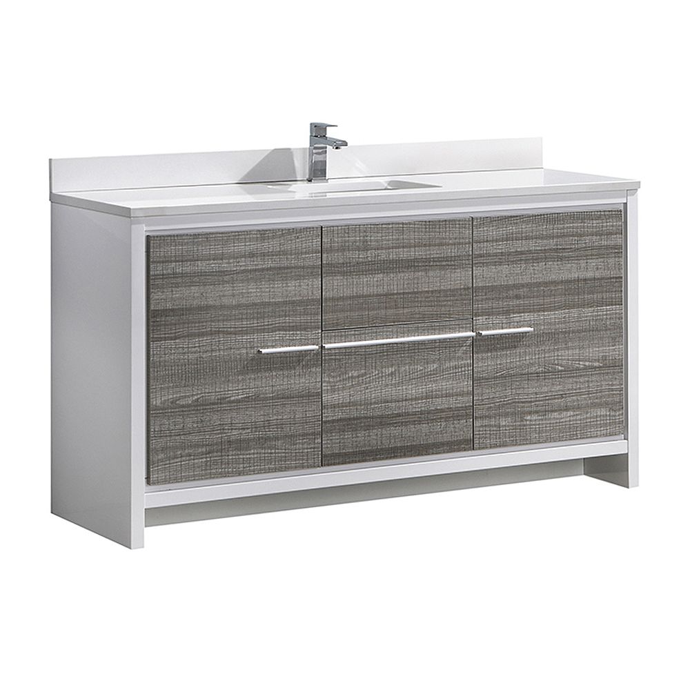 Fresca Allier Rio 60 In Ash Gray Single Sink Modern Bathroom Vanity With Quartz Stone Top The Home Depot Canada