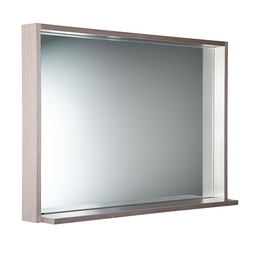 Fresca Allier 39 Inch W X 31 50 H Framed Wall Mirror With Shelf In Gray Oak The Home Depot Canada Fresca Allier 39 Inch W X 31 50 H, Oak Framed Bathroom Mirror With Shelf