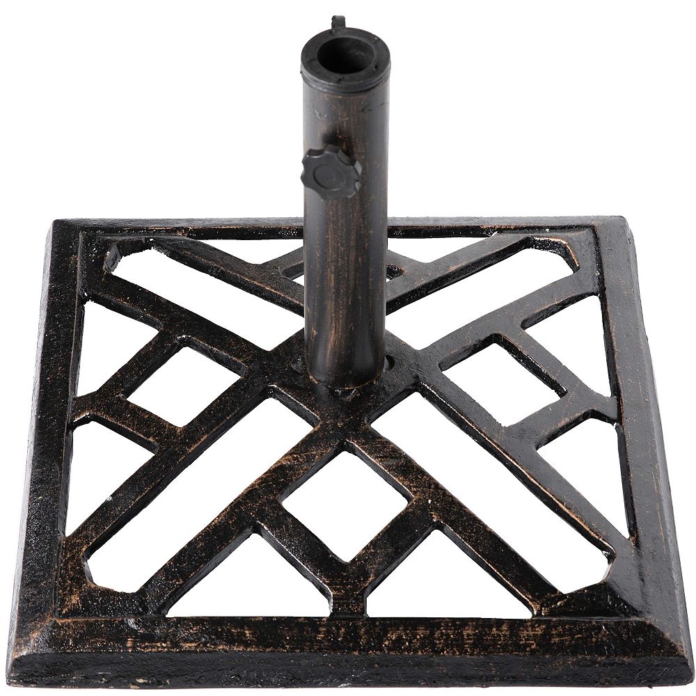 Gardenised Square Bronze Cast Iron Umbrella Base Stand 19 lbs The
