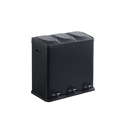 The Step N' Sort 60.5L 3 Compartment Trash and Recycling Bin in BLACK