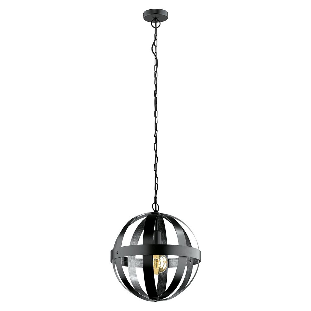Eglo Westbury Pendant Light, Black Finish with Black & Brushed Silver
