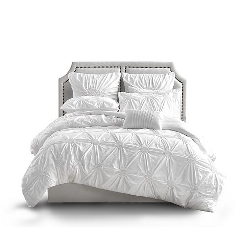 Floral Ruched Duvet Cover WHITE FQ