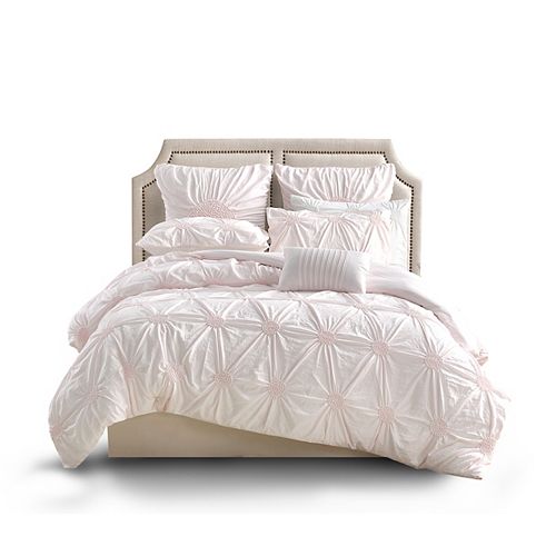 Floral Ruched Duvet Cover BLUSH K