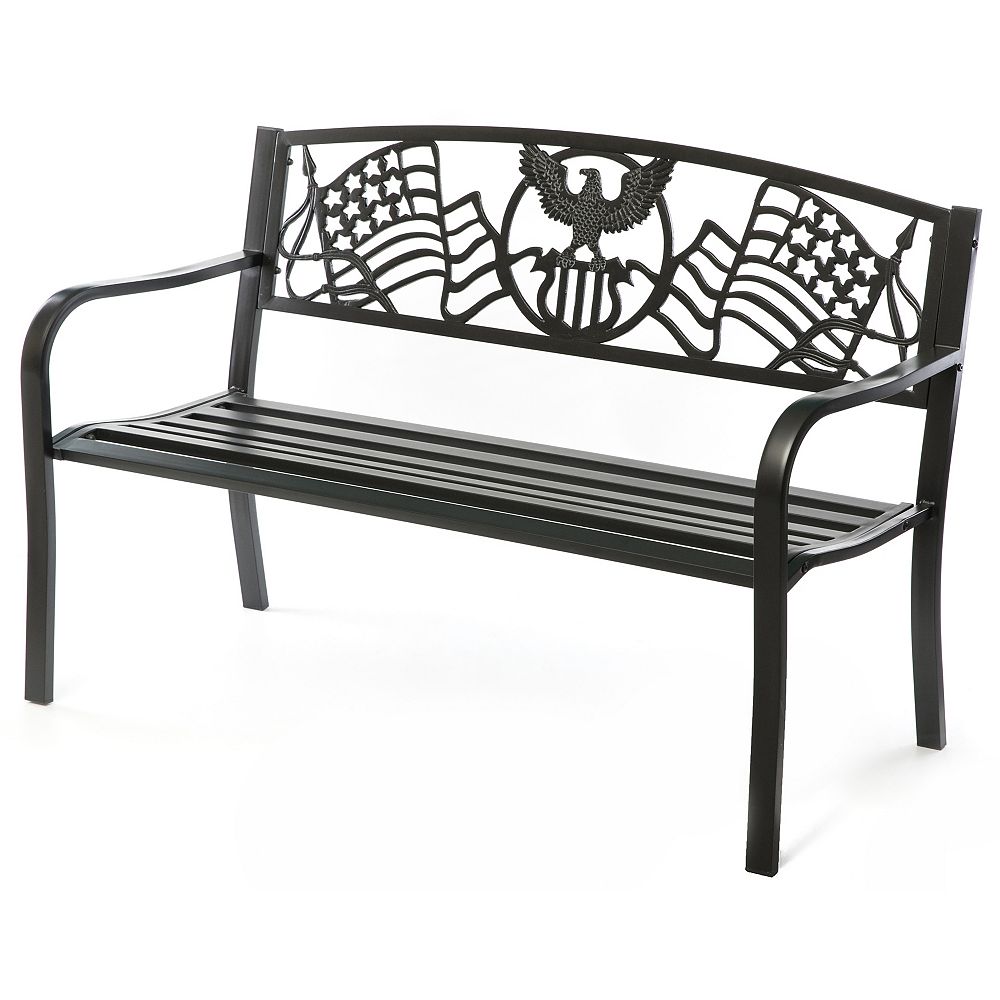 Gardenised Steel Outdoor Patio Garden Park Bench with Cast Iron