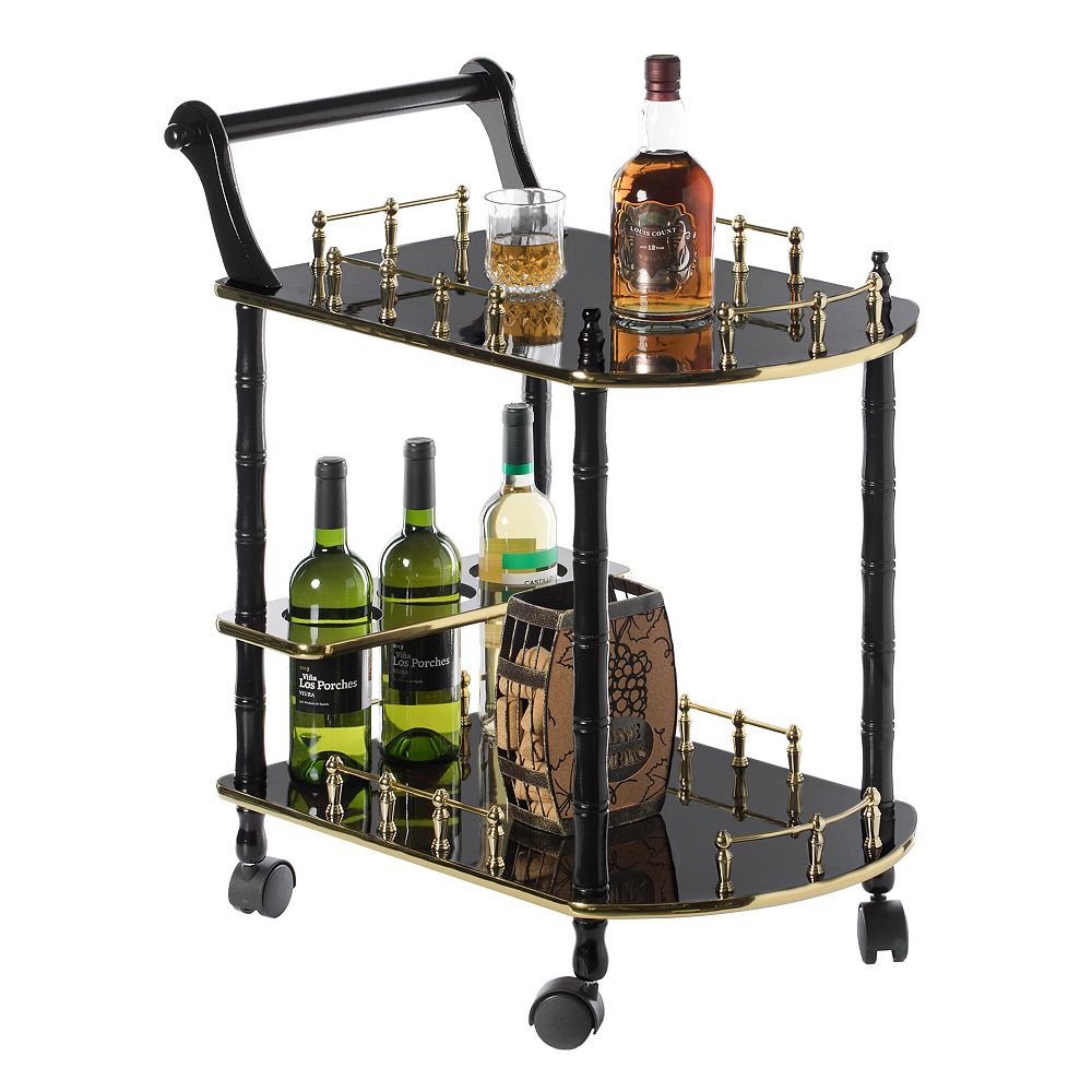 Bold Tones Wood Serving Bar Cart Tea Trolley With 2 Tier Shelves And Rolling Wheels Gold The Home Depot Canada