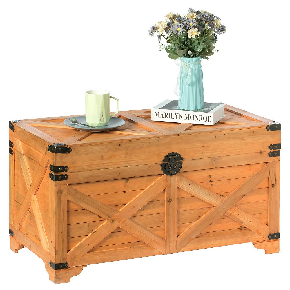 Vintiquewise Barn Design Large Decorative Farmhouse Wooden Storage Trunk Chest The Home Depot Canada