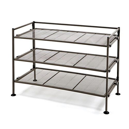 3-Tier Iron Mesh Utility Shoe Rack, Satin Bronze