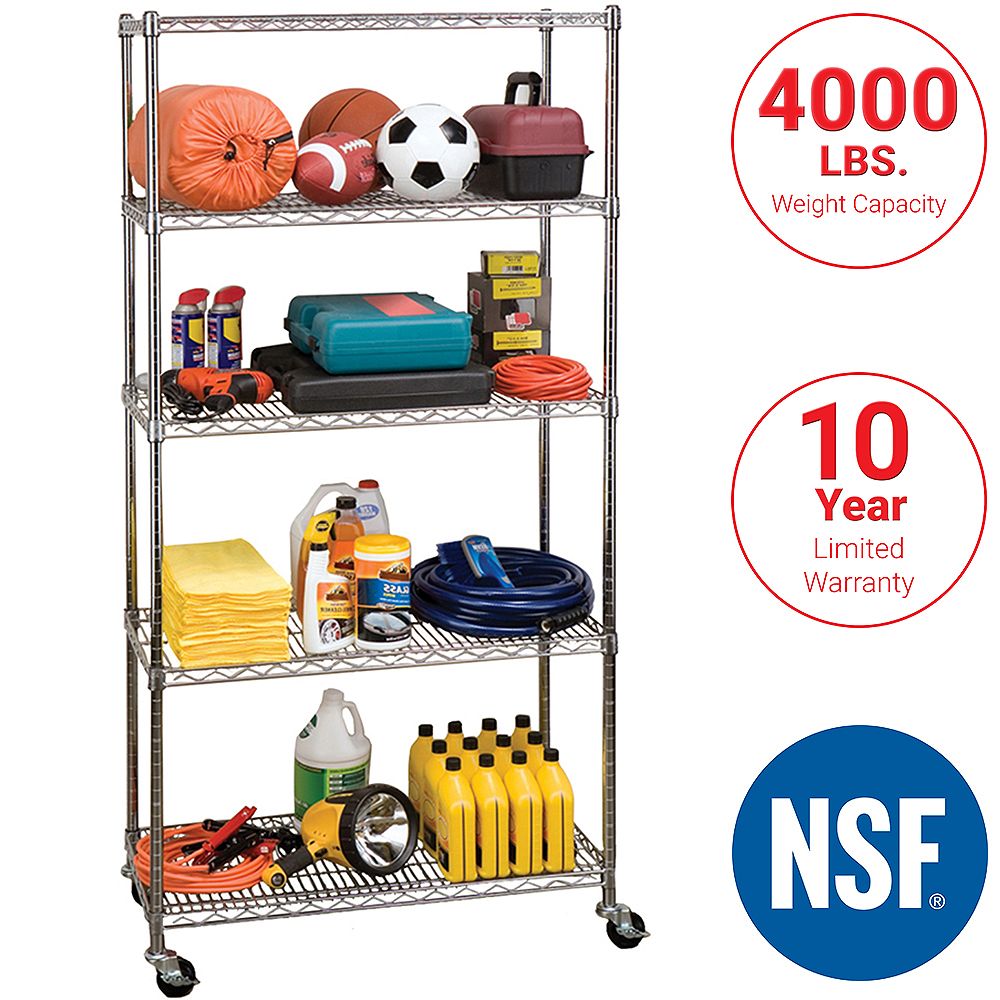 Vancouver Classics 5 Tier Nsf Certified Steel Wire Shelving With Wheels