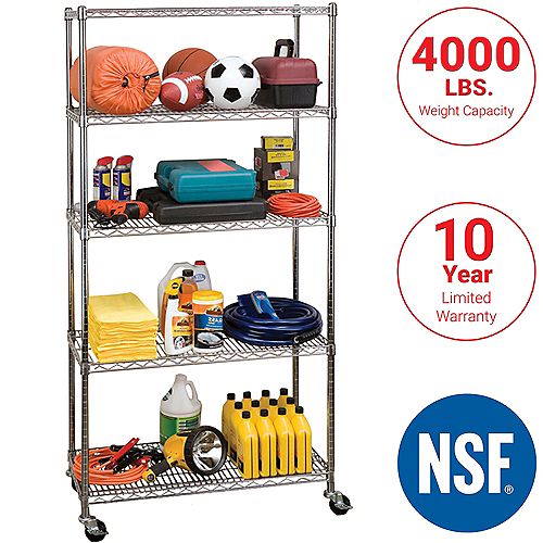 5-Tier Nsf-Certified Steel Wire Shelving With Wheels