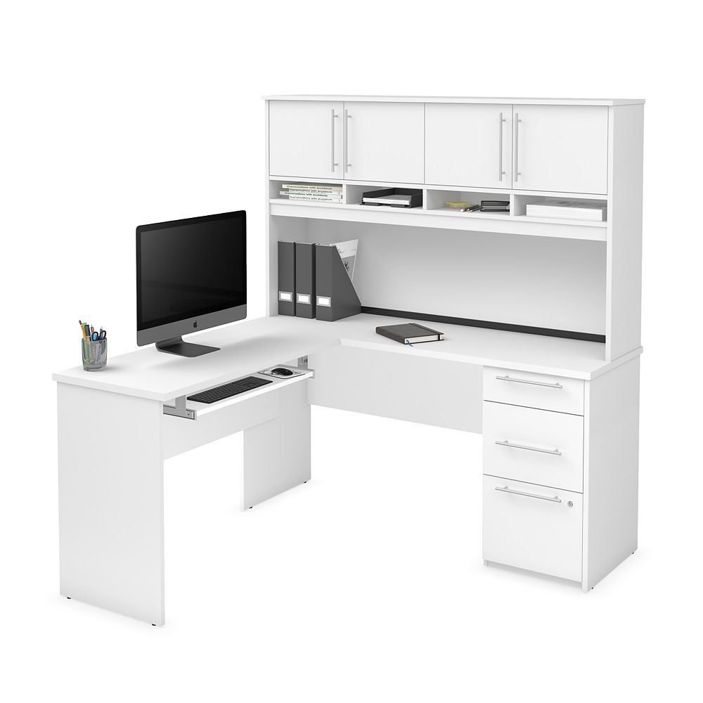 Bestar Innova Plus L Shaped Desk In White The Home Depot Canada