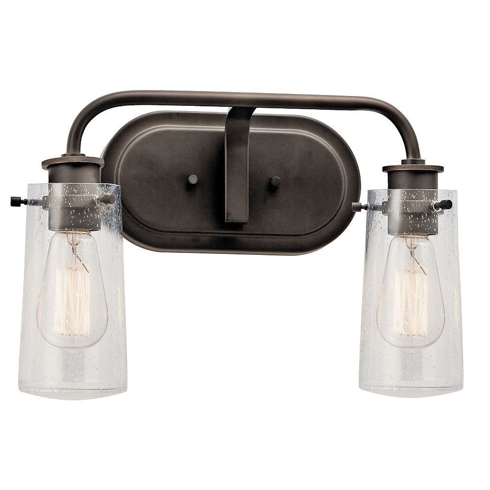 Kichler Braelyn 9 in. 2Light Old Bronze Vanity Light with Seeded Glass Shade The Home Depot