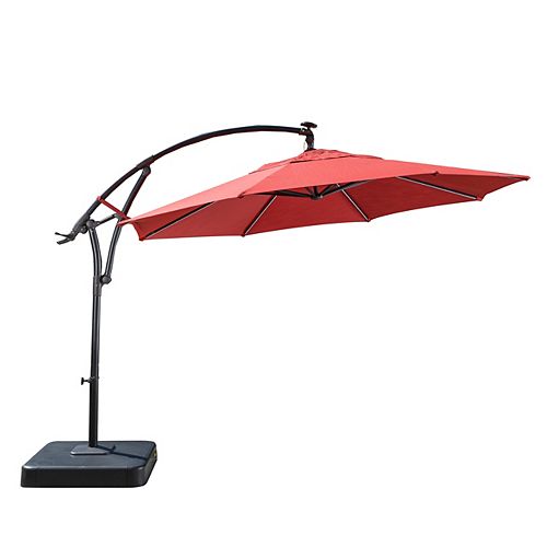 11 ft. Solar Light Bar Offset Patio Umbrella in Chili Red