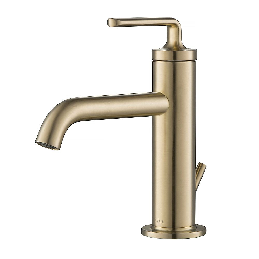 Kraus Ramus Single Handle Bathroom Sink Faucet With Lift Rod Drain In Brushed Gold The Home Depot Canada