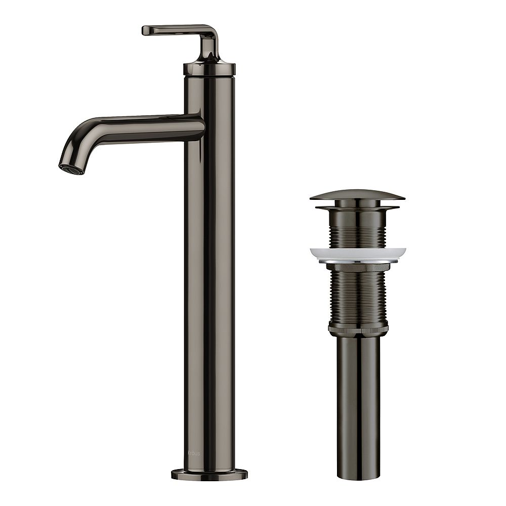 Kraus Ramus Single Handle Vessel Bathroom Sink Faucet With Pop Up Drain In Gunmetal The Home Depot Canada