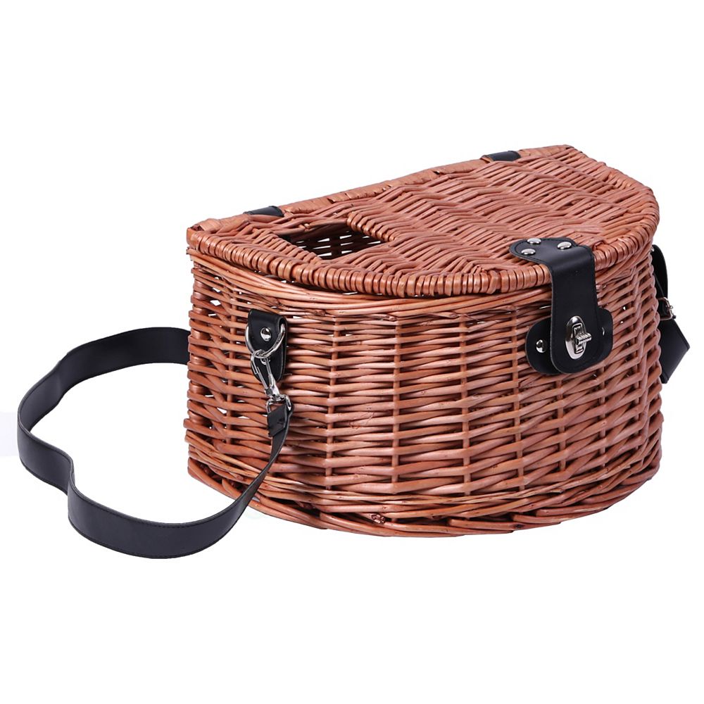 Vintiquewise Wicker Fishing Creel with Faux Leather Shoulder Strap