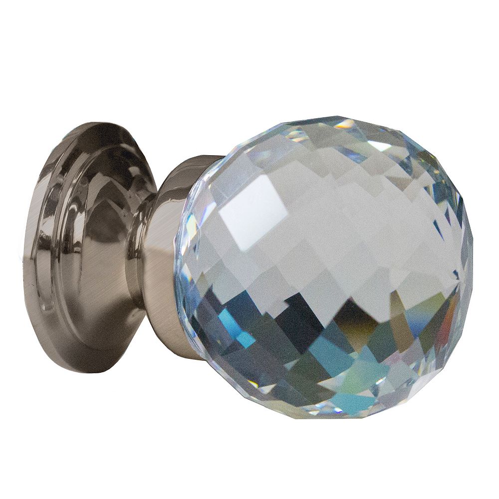 American Imaginations 1.25inch W Crystal Round Stainless Steel Knob in Brushed Ni