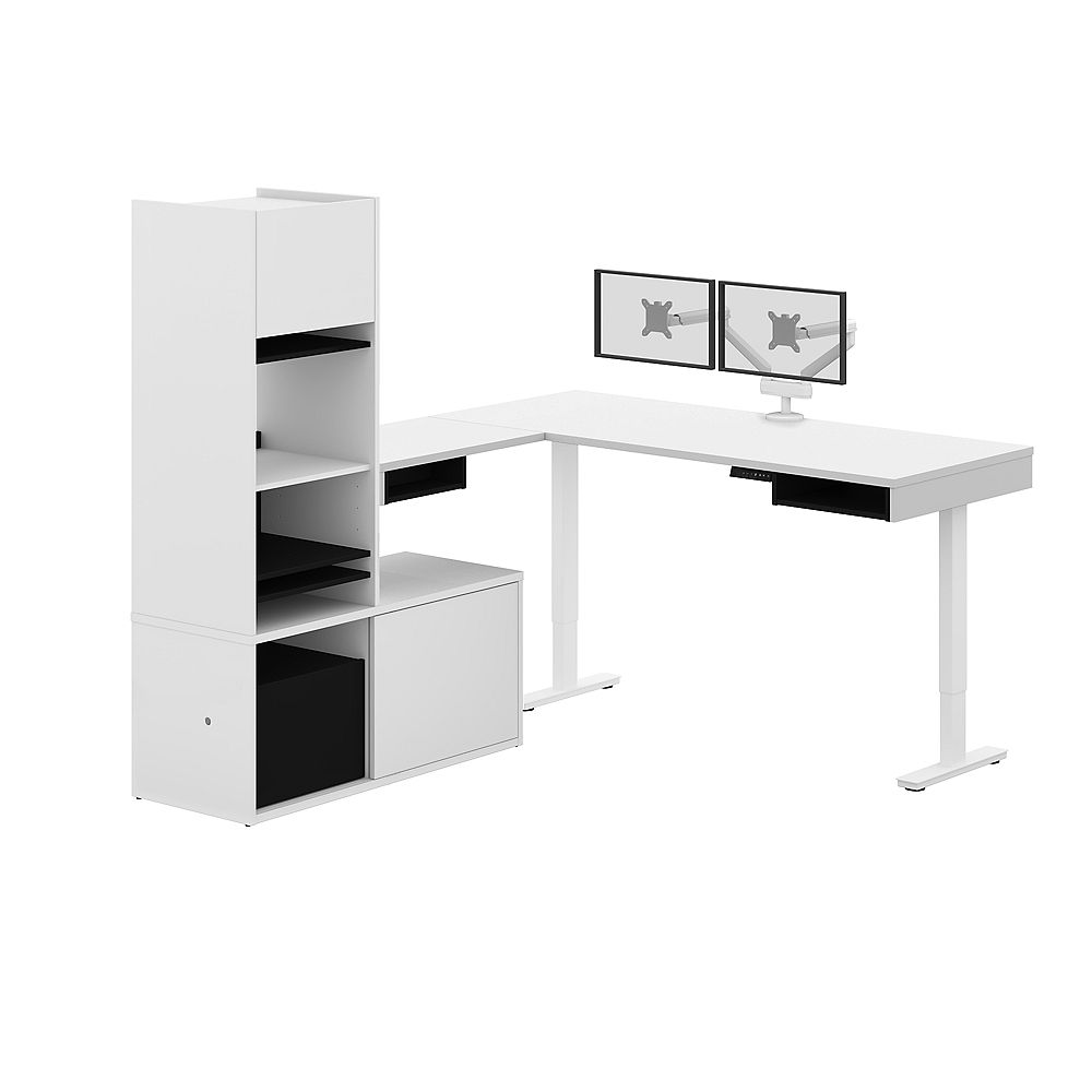 Bestar ProVega LShaped Standing Desk with Credenza, Hutch, and Dual