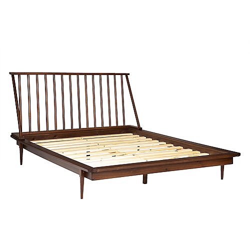 Solid Wood Modern Walnut Queen Spindle Bed