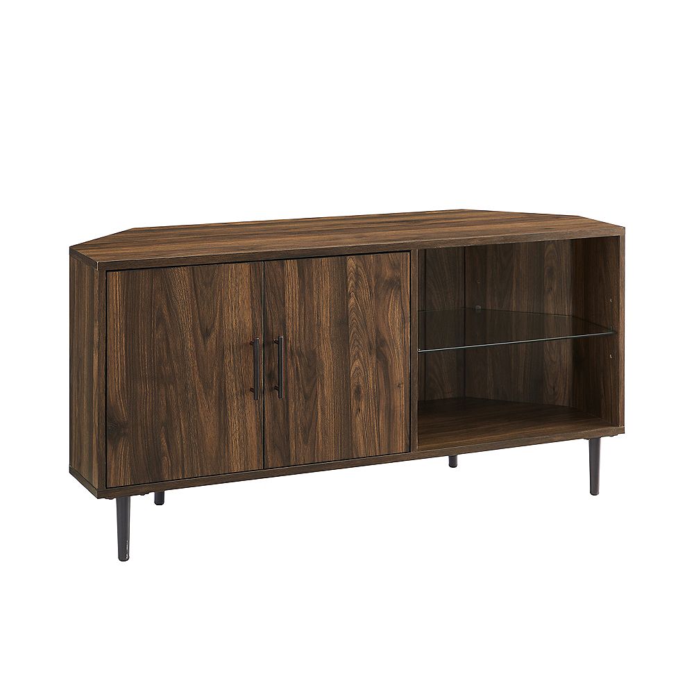 Welwick Designs 48 Inch Dark Walnut Composite Corner Tv Stand Fits Tvs Up To 50 Inch With The Home Depot Canada