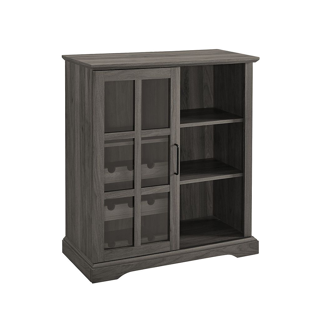 Welwick Designs 36 Inch Slate Grey Sliding Glass Door Bar Cabinet The Home Depot Canada
