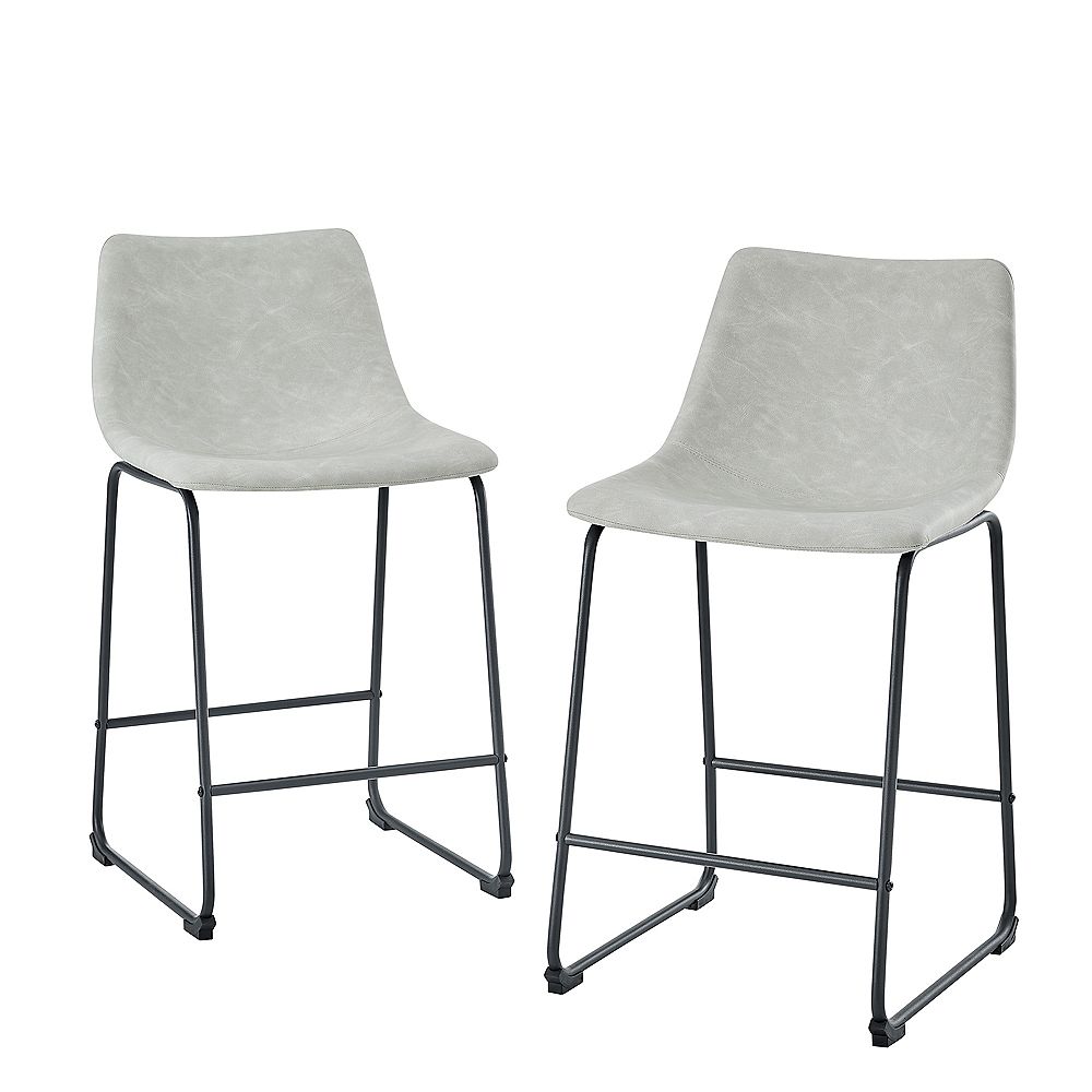 Welwick Designs 24 Inch Grey Faux Leather Counter Stool Set Of 2 The Home Depot Canada