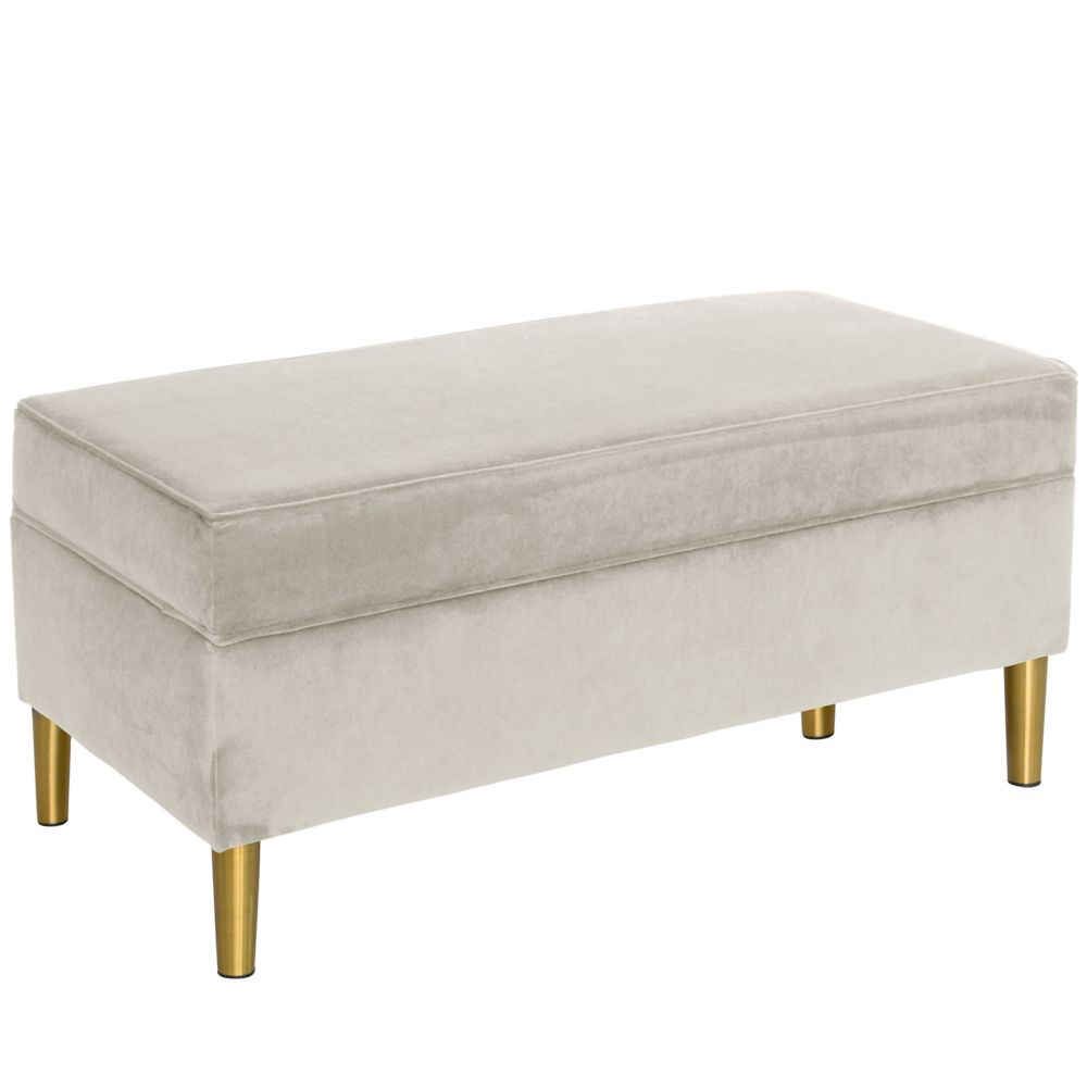Skyline Furniture Blair Storange Bench in Velvet Light Grey with Brass Legs The Home Depot Canada