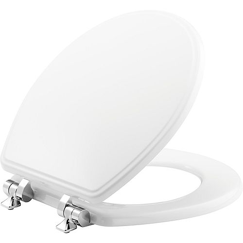 Bemis Weston Slow Close Round Closed Front Toilet Seat in White with Chrome Hinges