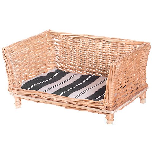 Natural Willow Cat or Dog Wicker Bed Basket with Cushion For Indoor and Outdoor