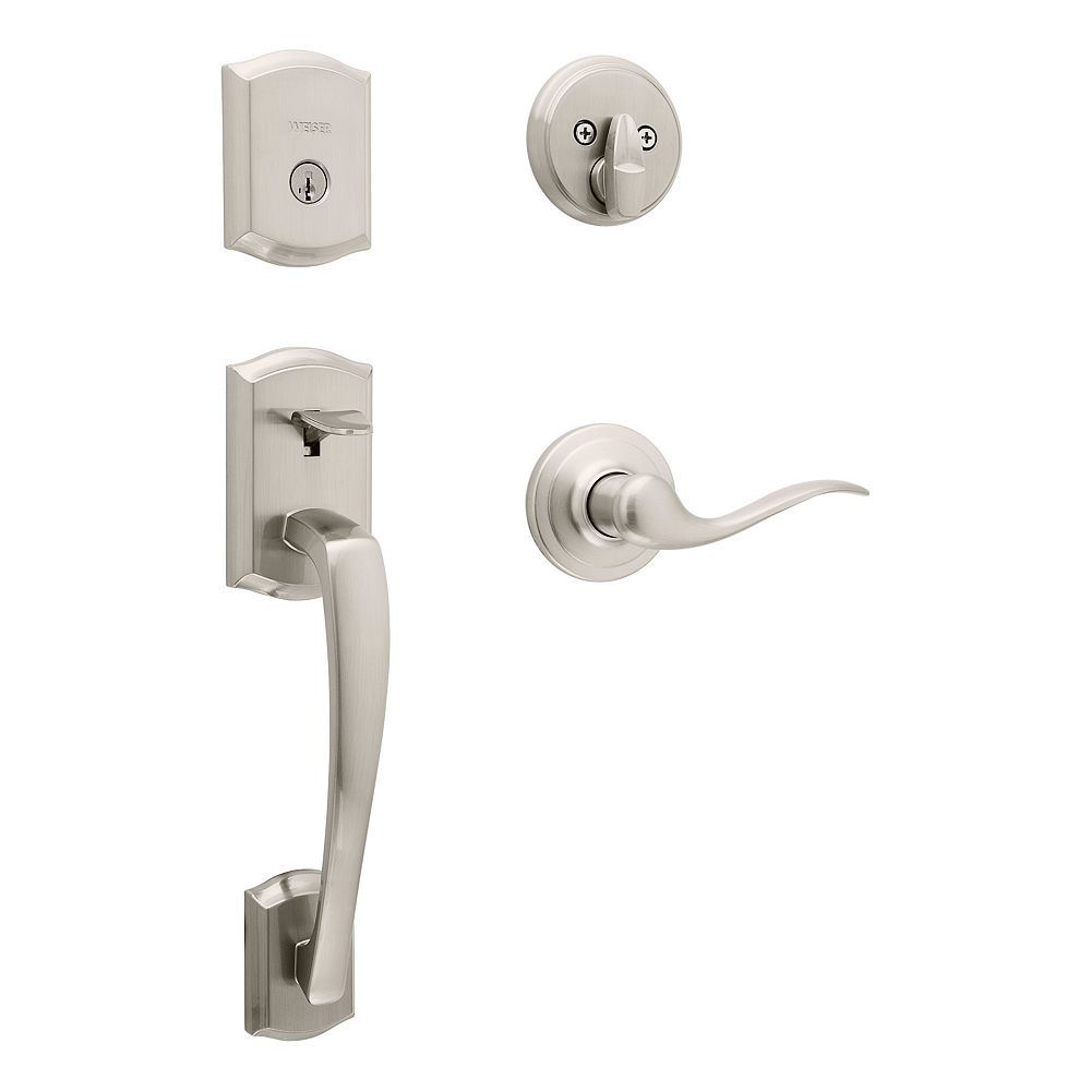 Weiser Prescott Handleset with Toluca Lever in Satin Nickel The Home Depot Canada
