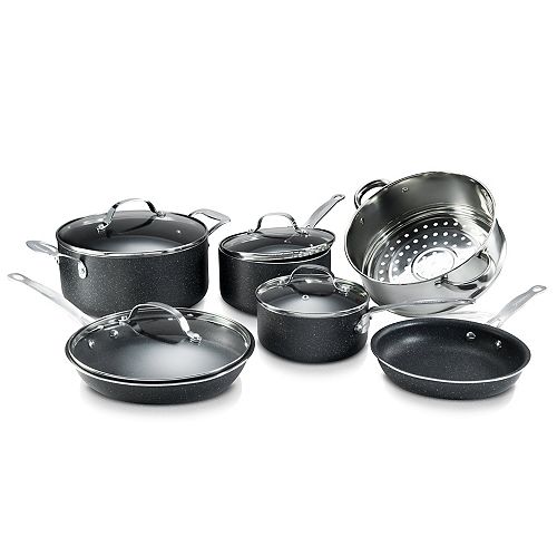 10-Piece Aluminum Ultra-Durable Non-Stick Diamond Infused Cookware Set with Glass Lids