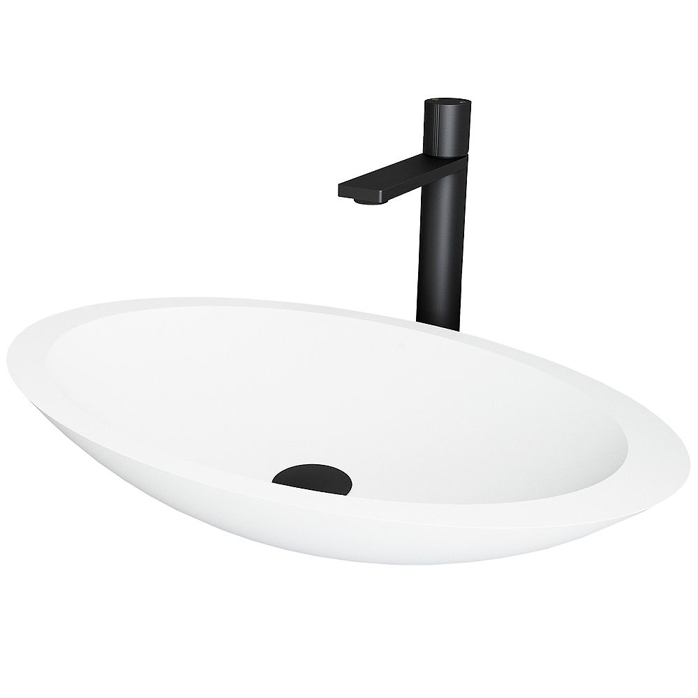 VIGO Matte Stone Wisteria Composite Oval Vessel Bathroom Sink in White