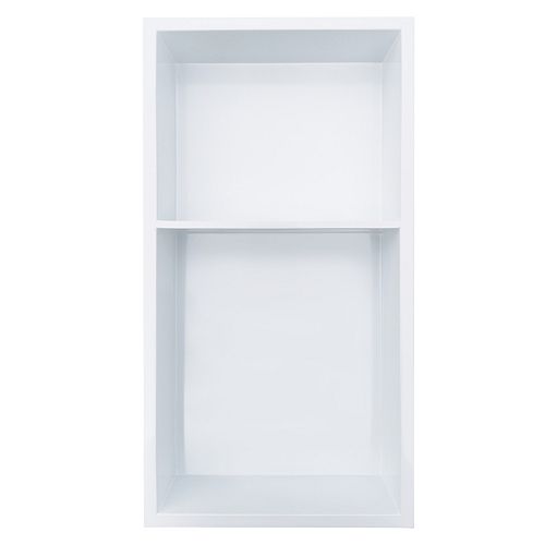 12 inch x 24 inch Stainless Steel Shower Niche with 40/60% Shelf in Polished White