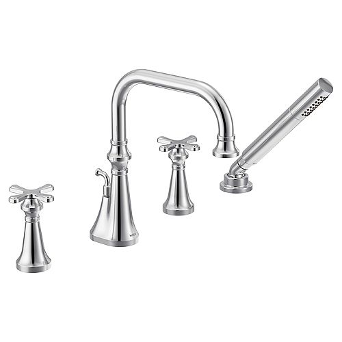 MOEN Colinet 2-Handle Deck-Mount Roman Tub Faucet Trim with Cross Handles, Handshower in Chrome (Valve Sold Separately)