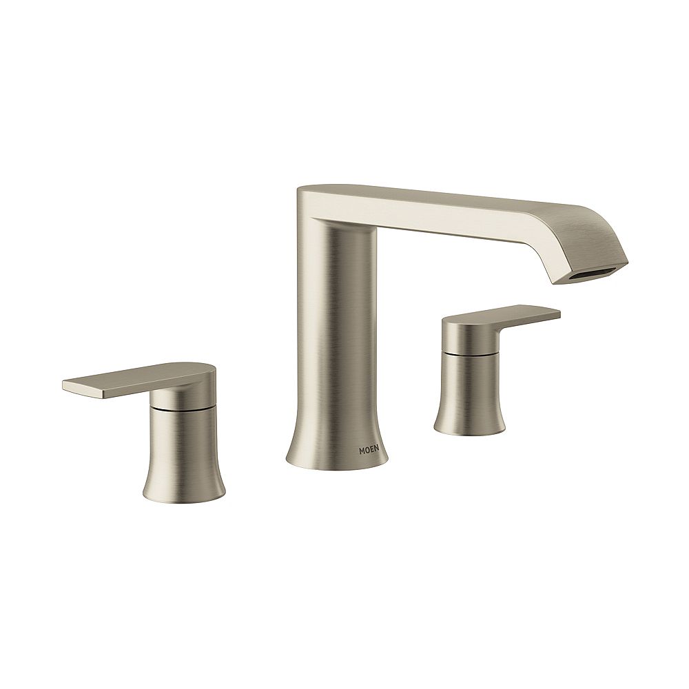 Moen Genta Lx 2 Handle Deck Mount High Arc Roman Tub Faucet Trim Kit In Brushed Nickel Val The Home Depot Canada