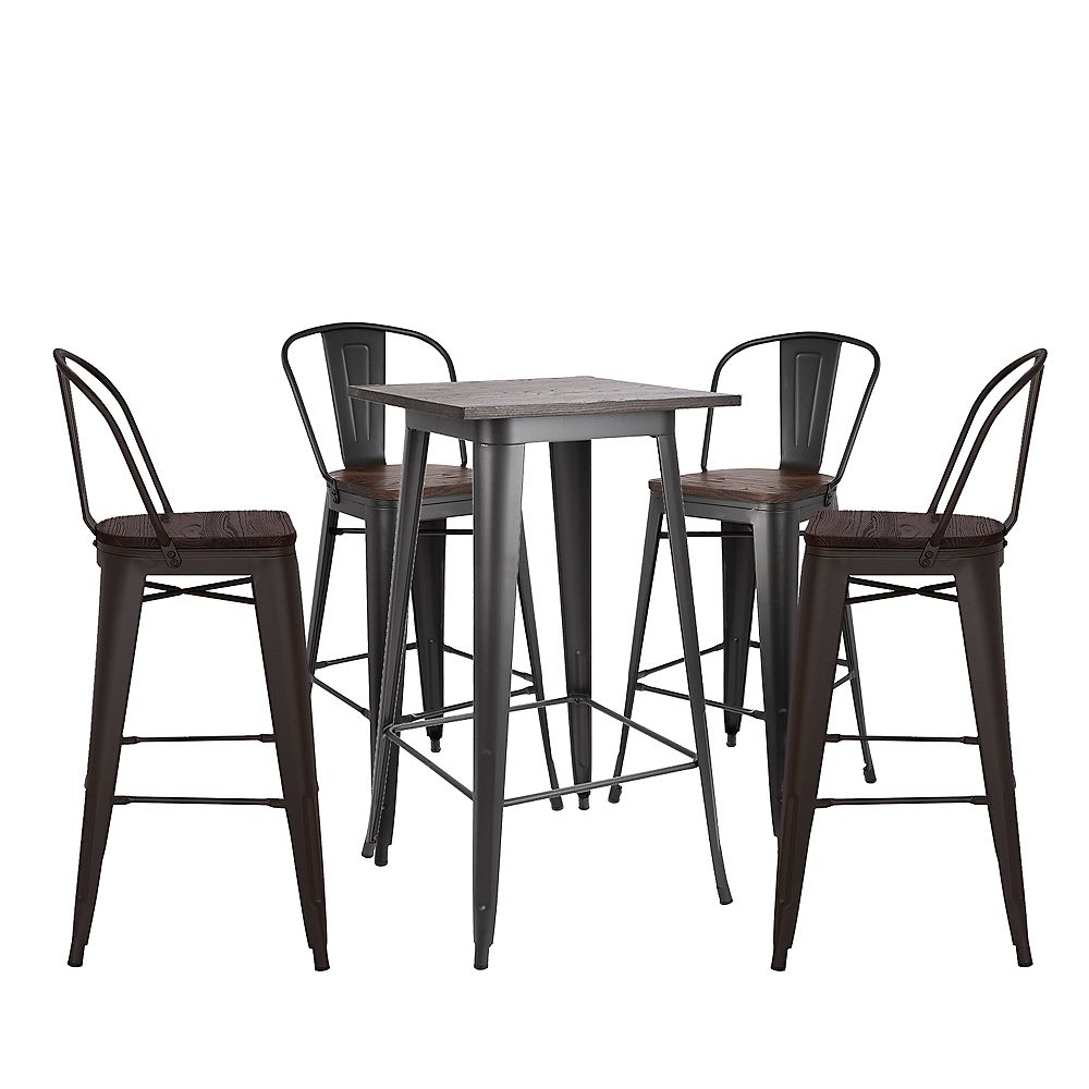 Bronte Living 5 piece Bar Set Table 23"X23" with Wooden Tabletop and