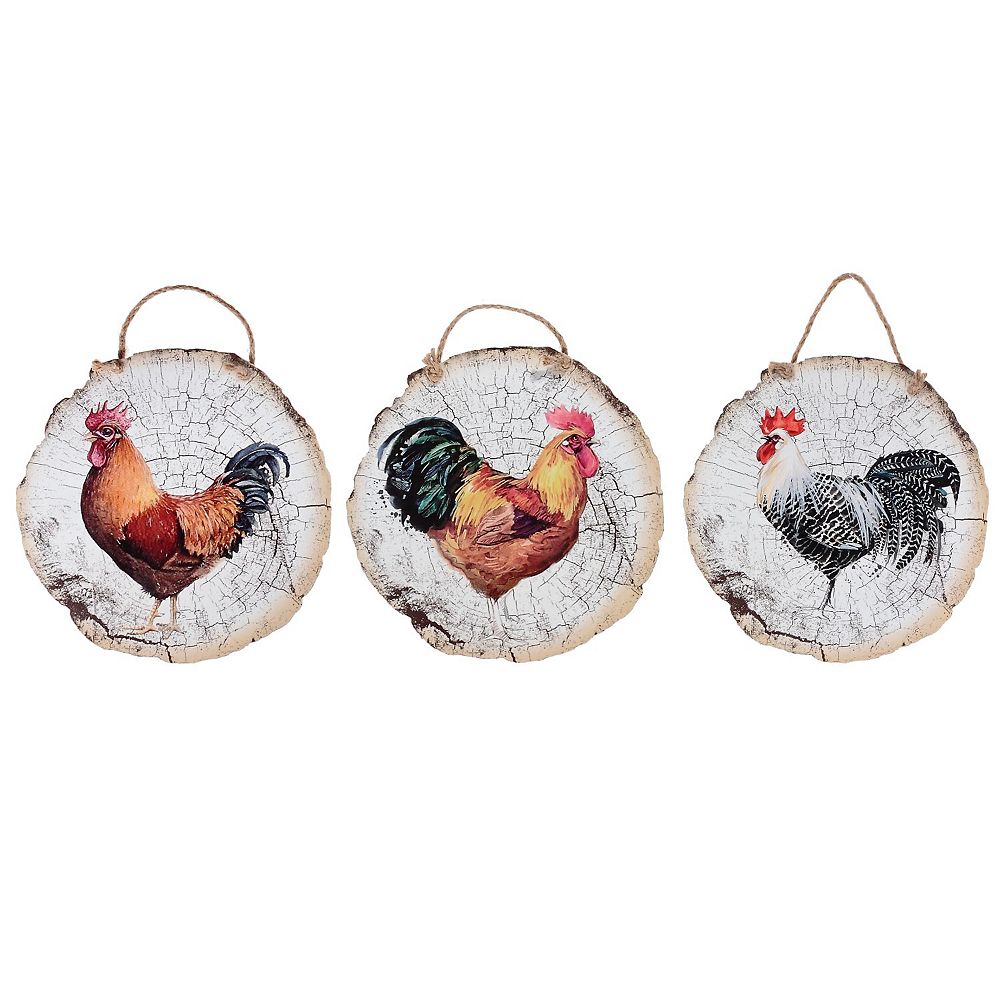 IH Casa Decor Hanging Round Log Wall Art (Rooster) (Asstd)Set of 3