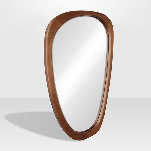 The Tangerine Mirror Company DELUCA,  Assymetrical  Mid-Century Decorative Wood Mirror, Maple 23.4" x 39"