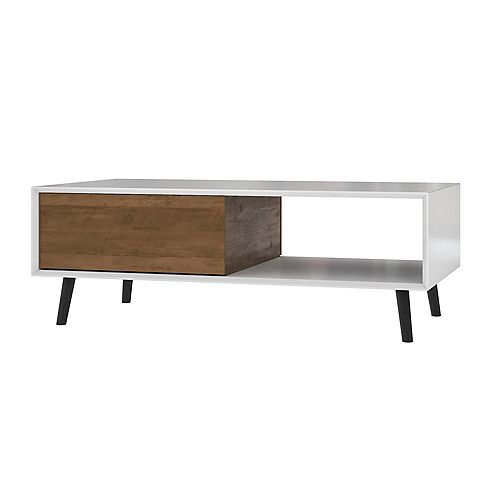 Alga  47W Coffee Table in white & walnut brown