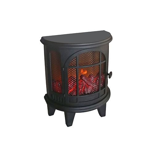 Halfmoon Fireplace With Usb Led Logs On Fire (Black)