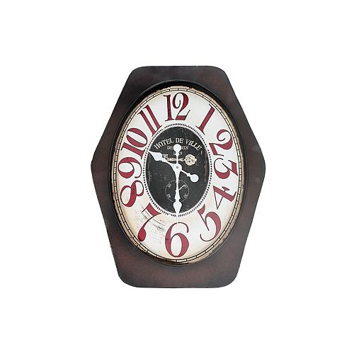 IH Casa Decor Vintage Metal Hexagon Wall Clock With Glass (Espresso)