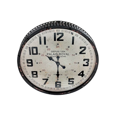 Vintage Metal Round Rippling Edge Wall Clock With Glass (Black)