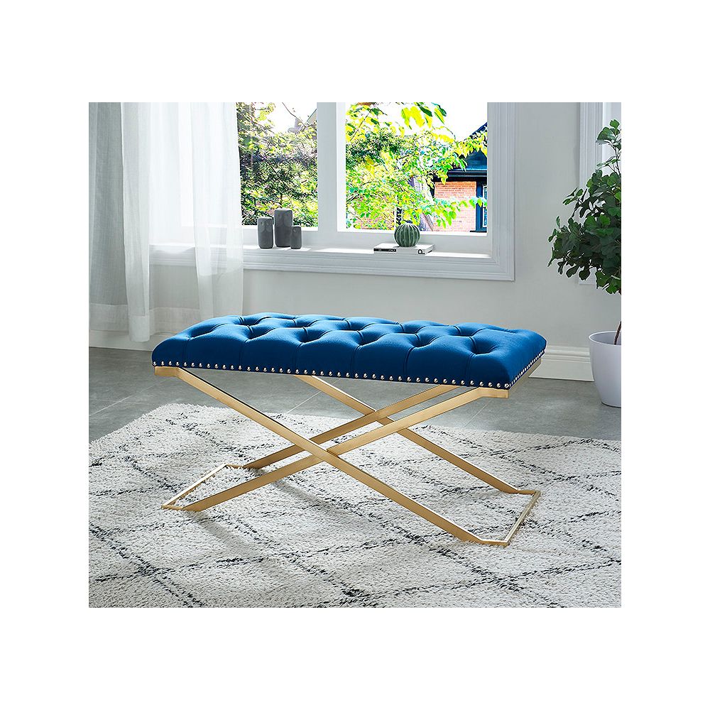 Ih Casa Decor Imperial Tufted Double Bench With Silver X Base Navy Blue The Home Depot Canada