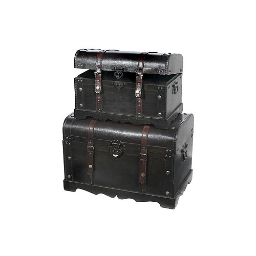 Pleather And Wood Storage Trunk (Set Of 2)