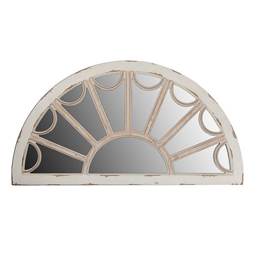 Distressed Wood Window Pane Mirror (Halfmoon)