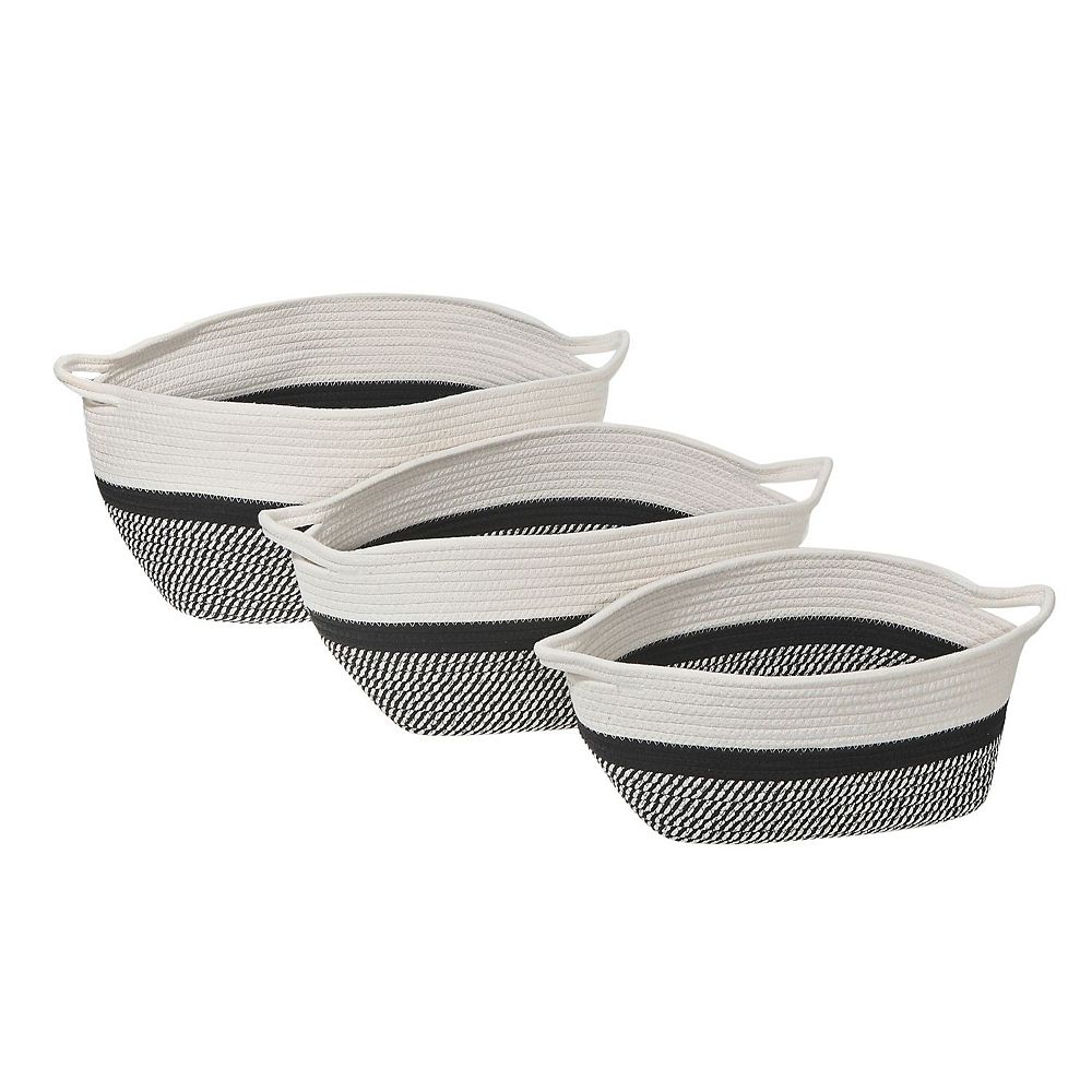 IH Casa Decor 3Pc Oval Nesting Cotton Rope Basket With Handle (Black